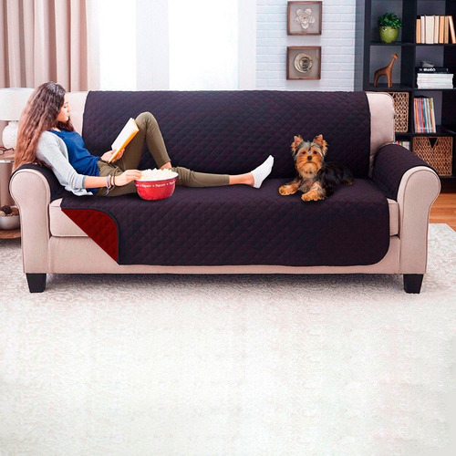 Imagen 1 de 1 de Protector De Sofa 3 Puestos Doble Faz Negro - Vinotinto