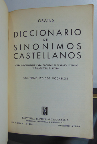 Adp Diccionario De Sinonimos Castellanos / Ed. Sopena 1967