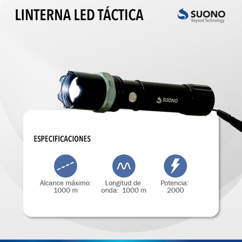 Linterna Led Tactica Campamento Recargable Cegadora Caza 12v Color de la linterna Negro Color de la luz Blanco