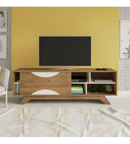 Mueble Mesa para Tv Bertolini Coral Pino Off White para 60"