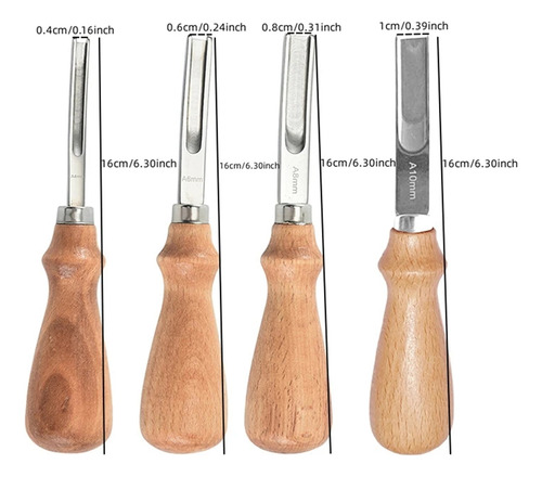 Biselador Ranurador Cuchillo Borde Cuero Piel Set 4 Pzas