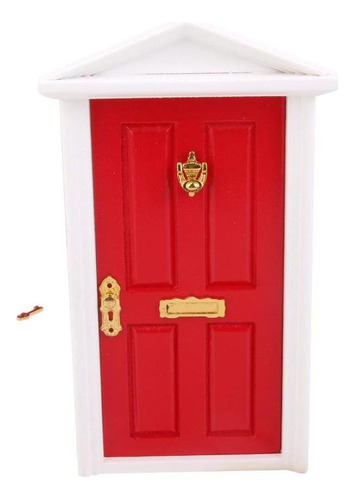 1/12 Puerta Exterior De En Miniatura Llave Para Casa De Rojo