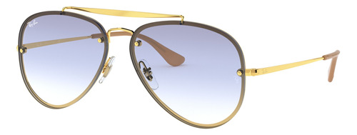 Óculos de sol Ray-Ban Aviator Blaze Standard armação de aço cor polished gold, lente light blue de poliamida degradada, haste polished gold de aço - RB3584N