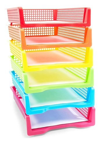 Set Of 6 Rainbow Turn In Trays For Teachers, Plastic Cl...