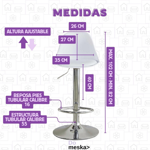 2 Sillas Para Cocina Barra Bancos Altura Ajustable Hogarden