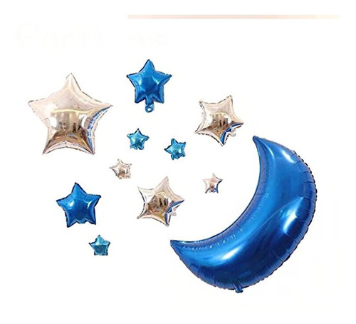 Globos De Estrella Y Luna,color Plata-azul. Marca Pyle