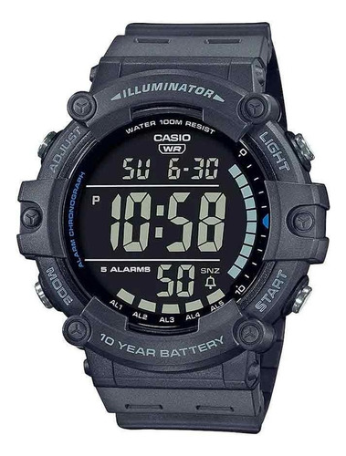 Reloj Casio AE-1500WH-8BVDF con iluminación digital para hombre, correa negra, bisel negro, fondo negro