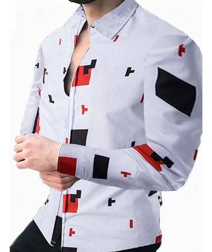 Camisa De Manga Larga Estampada Hawaiana Para Hombre Talla G