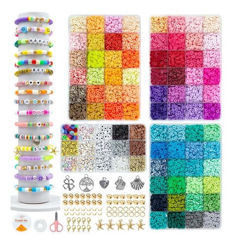 Kit Cuenta Arcilla Para Hacer Pulsera Color Redonda Plana