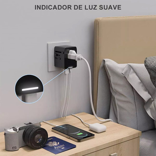 Adaptador De Viaje Universal Global Con Enchufe Tipo-c Y Usb