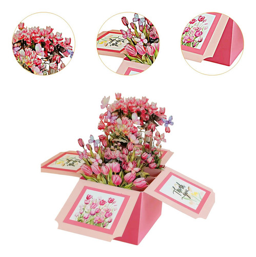 Bouquet De Flores De Papel 3d, Tarjeta De Rosa