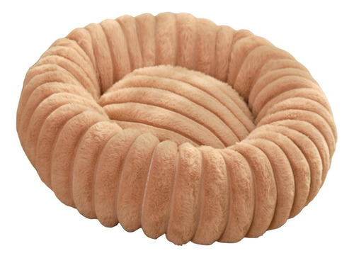 Cama Para Perros Con Almohada De Felpa Redonda Caqui 50cm