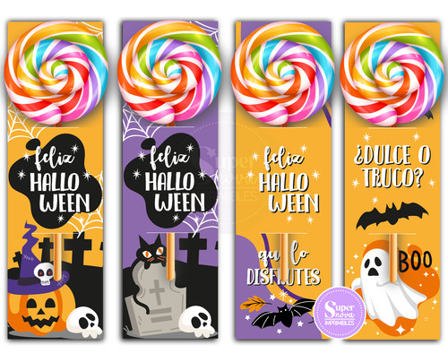 Kit Imprimible Porta Paleta Golosina Halloween Dulce O Truco