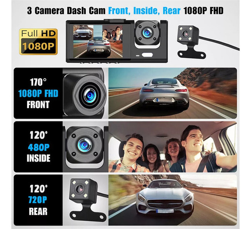 Cámara Para Automovil Accesorio Dashcamera Hd1080p 3pantalla