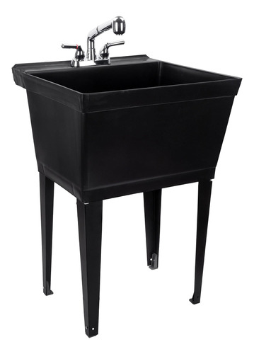 Lavabo Negro Con Grifo Cromado Extraible, Boquilla Rociadora