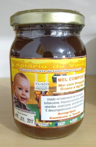 Imagem 2 de 10 de Mel Com Própolis, Guaco E/ou Agrião-330g (produção Familiar)