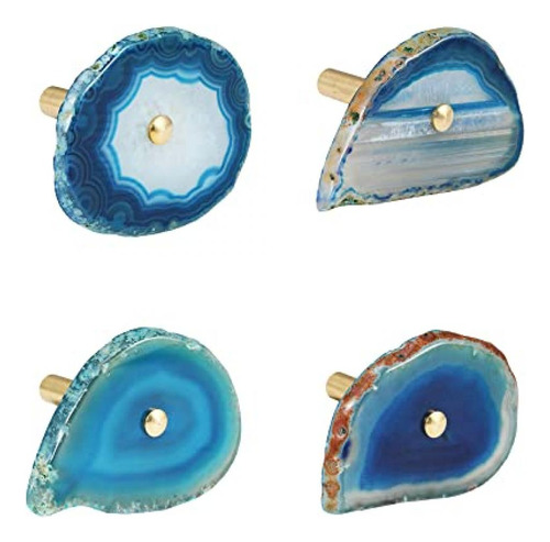 Percheros Ganchos Decorativos De Agata Azul Para Pared X 4u