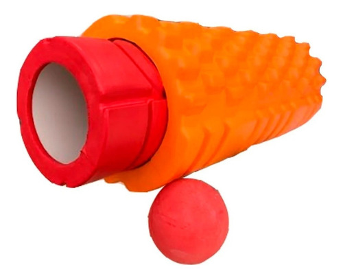 Set Rodillos Rolo Elongación + Pelota Lacrosse 36 Cm Masaje Color Naranja Y Rojo