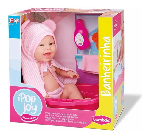 Boneca Infantil Menina New Pop Joy Hora Do Banho Acessórios