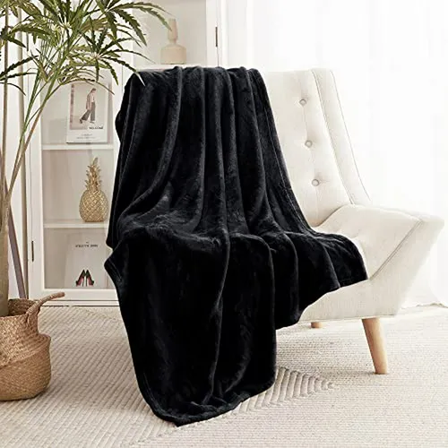 Manta De Felpa Negra Para Sofá Y Cama, Ligera Y Suave, 127x1
