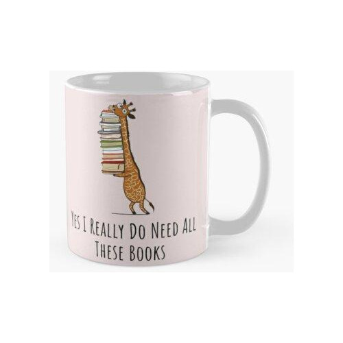 Taza Jirafa Divertida Que Sostiene Una Pila De Libros - Sí R