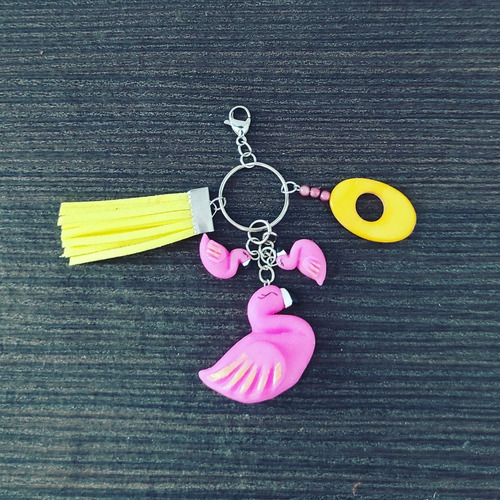 Colgante Para Bolso Y Llavero En Acero Inoxidable Flamingos