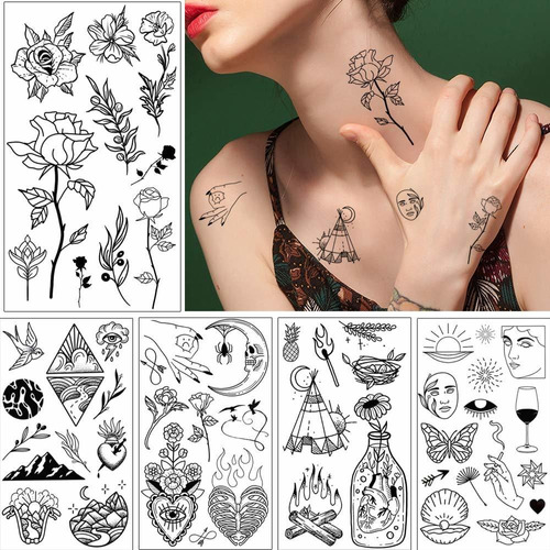 20 Hojas De Tatuajes Temporales Pequeños, Color Negro, Para