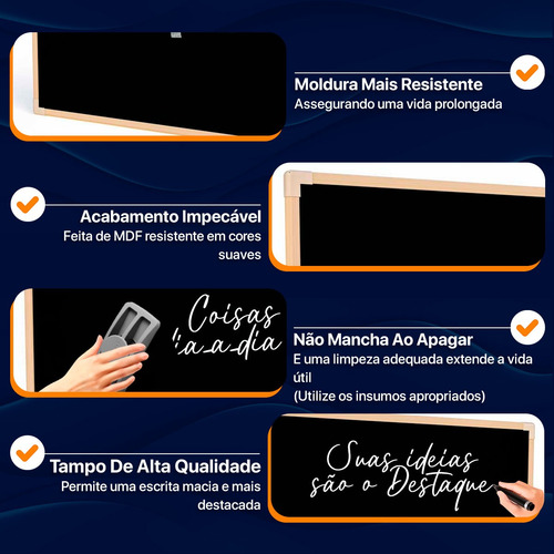 Lousa Preto Infantil 40x30 Quadro Educativo Suporte Com Giz