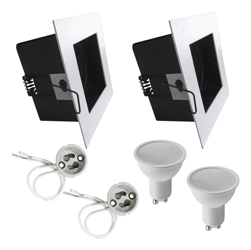 Spot Completo Cuadrado X2 Blanco Led Calida 7w Dicroica Gu10