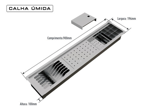 Calha Úmida Embutida Canal Equipado Inox Escorredor Louça