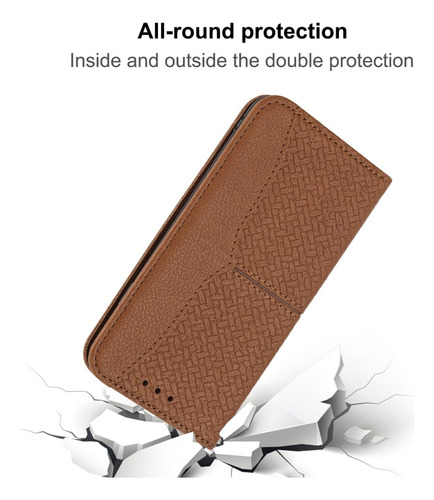 Funda De Poliuretano Con Textura Tejida Marrón Para Oppo Rea