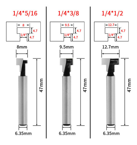 3 Piezas T-slot Cutter Router Bit Key Hole Bits Para