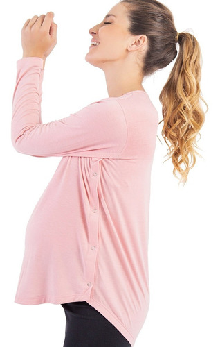 Imagen 4 de 9 de Remera Maternal Manga Larga Embarazo Con Broches Laterales