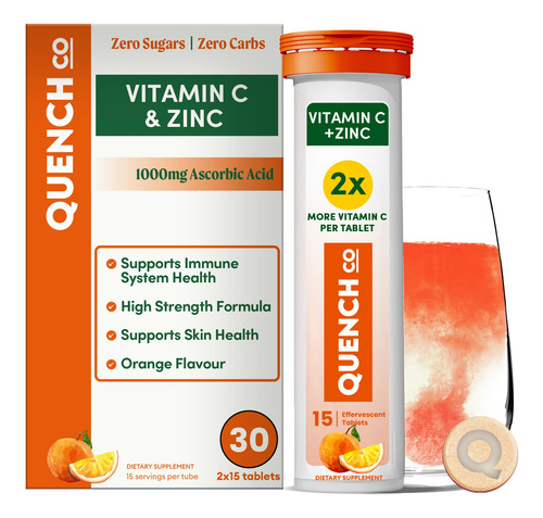 Quench Vitamina C Zinc 1000mg 30 Tabletas Efervescentes