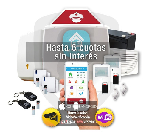 Kit Alarma Marshall 3 Wifi Inalambrica Domiciliaria 6 Cuotas