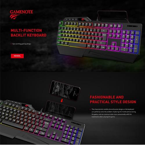 Teclado Gamer Rgb Usb Havit Kb488l Con Soporte Para Celular