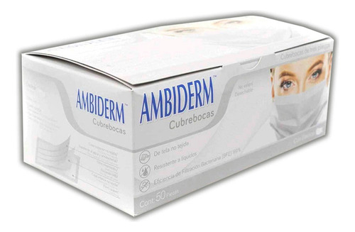 Cubrebocas 3 Pliegues Adulto Caja C/50pz Ambiderm Color Blanco Diseño De La Tela Liso