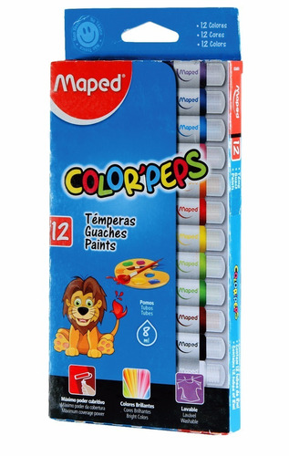 3 Cajas Tempera Maped Color Peps Lavable 8cc X 12 U Surtidas