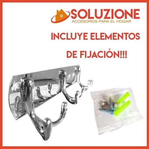 Perchero Triple De Acero Inoxidable Con 2 Ganchos Pared