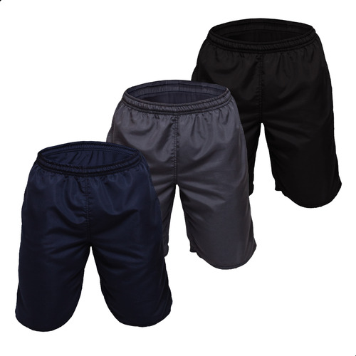 Kit 3 Bermuda Masculina Plus Size Tactel 3 Bolsos Elástico