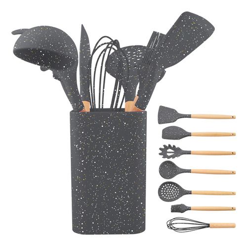 Kit De Menage Silicona Rígida Y Madera 8 Pzs Cuori Cuo818