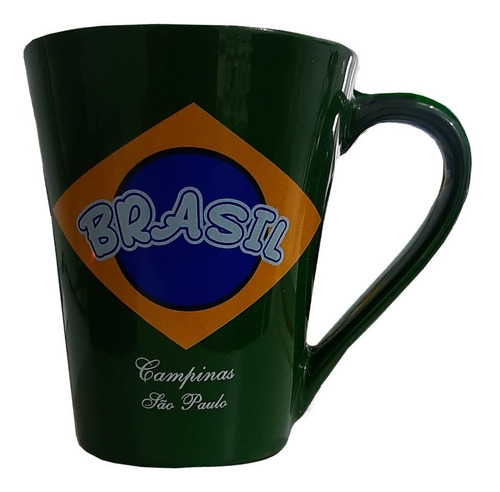 Caneca Verde Do Brasil Em Cerâmica Campinas São Paulo 255ml