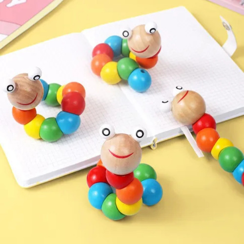 Brinquedo Minhoca Colorida Centopeia Montessori Madeira