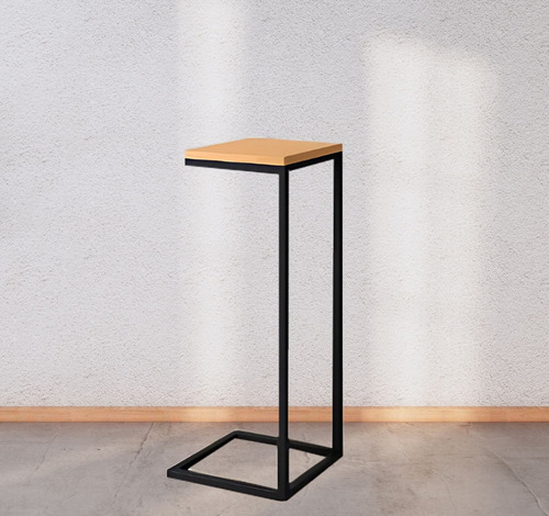 Mesa De Arrime Para Sillón Auxiliar Hierro Y Madera Pino Negro Y Madera C/ Cetol