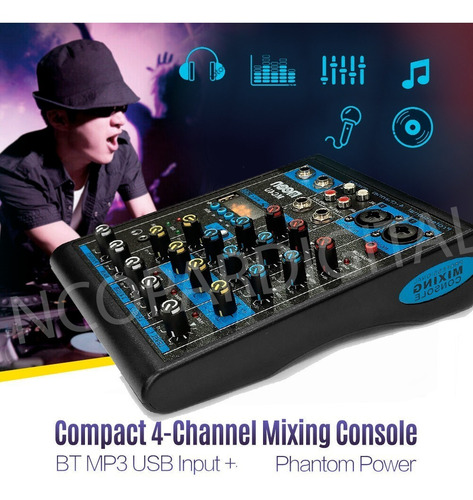 Imagen 3 de 7 de Consola Mixer Mc4u Canales Wireless Fx Usb Bluetooth Phantom