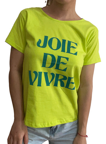 Remera Manga Corta Algodon Estampada Verde Lima