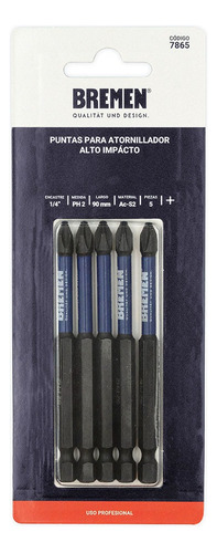 Set Puntas Atornillador Impacto Bremen Ph2 X 90mm 5u 7865