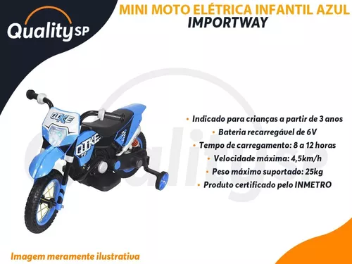 Mini Moto Cross Elétrica Infantil BW083AZ - Azul