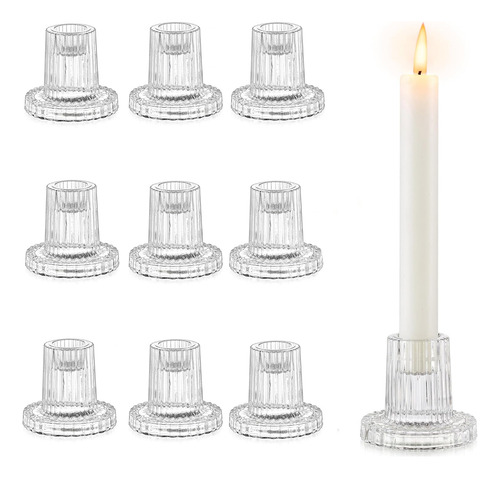 Juego De 10 Portavelas De Vidrio Transparente - Candelabros