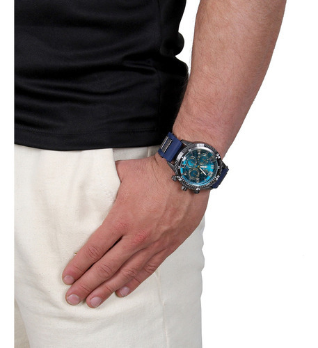 Reloj impermeable a prueba de salpicaduras para hombre, correa de pulsera, color P, bisel, color fondo azul plomo
